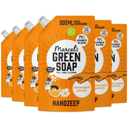 Marcel's Green Soap Handzeep Navulling Sinaasappel & Jasmijn 6 x 500 ml