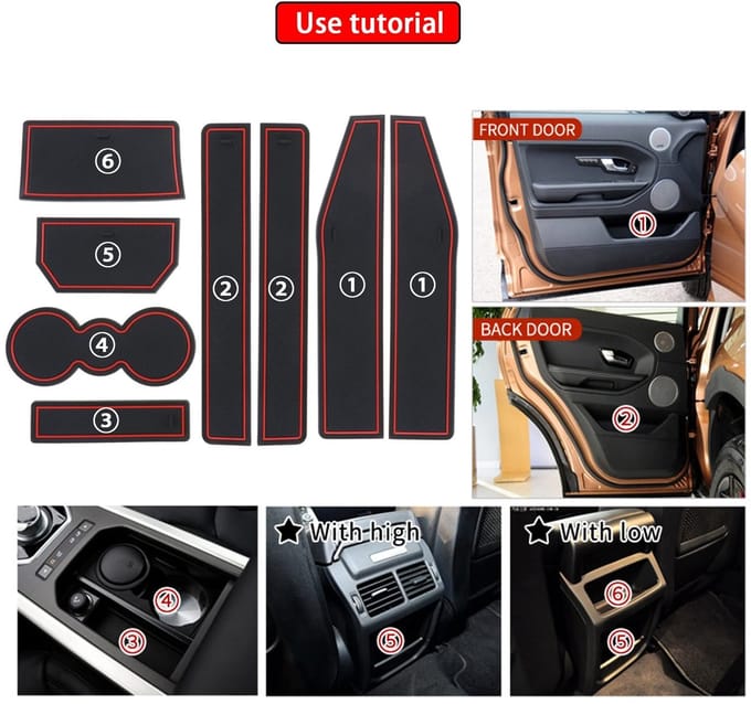 Dailygoods- Antislip Matten 8 Stuks - Rubber - Compatibel met Range Rover Evoque 2012-2018 - Bekerhouder - Middenconsole - Armsteun Opbergdoos - Auto Matten