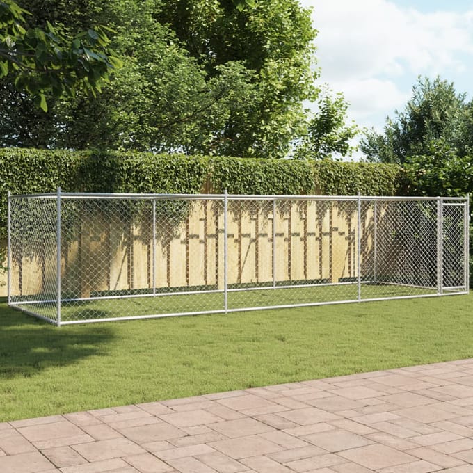 vidaXL - Hondenhok - met - deur - 6x2x1,5 - m - gegalvaniseerd - staal - grijs