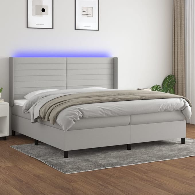 vidaXL - Boxspring - met - matras - en - LED - stof - lichtgrijs - 200x200 - cm