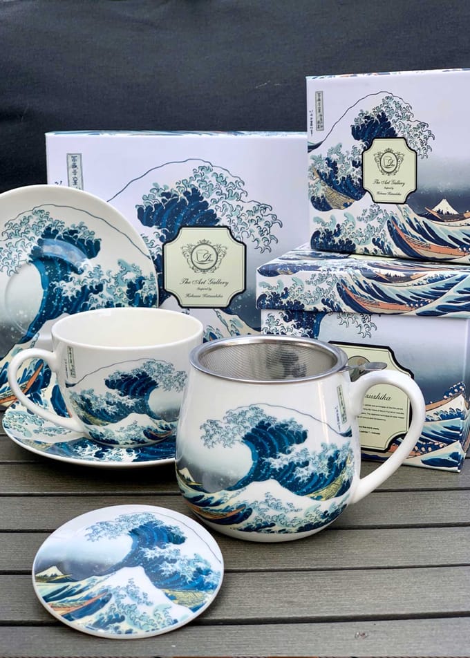 Merkloos Porseleinen Mok 350ml - The Great Wave, Klassiek Design