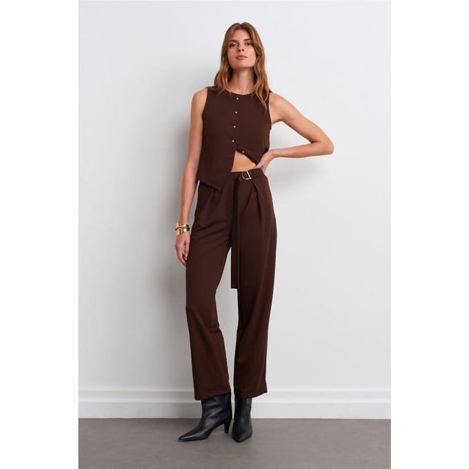 Hoge Taille Wijde Pijpen Crepe Broek