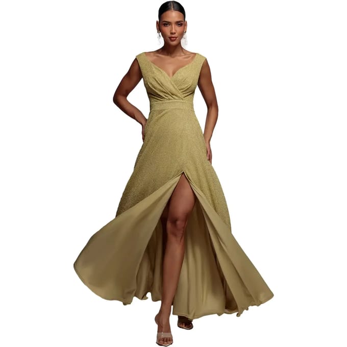 Gekruiste Pailletten Jurk Dames Goddiva Lurex Maxi