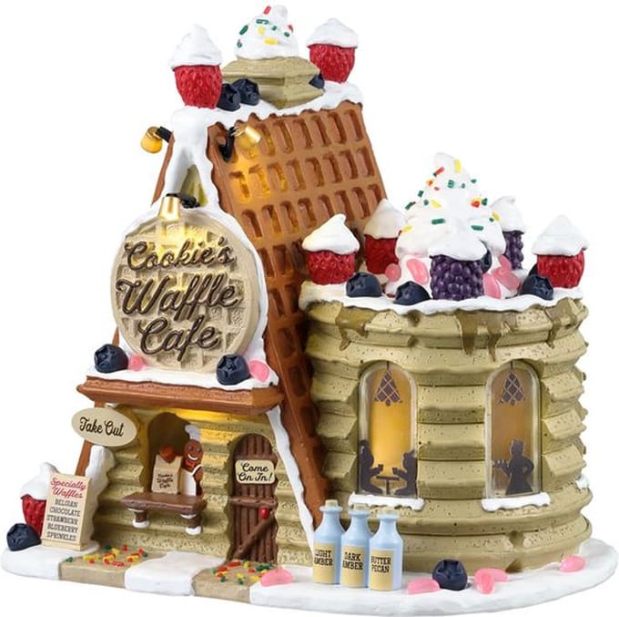Lemax - 'Cookie's Waffle Café' - Verlicht gebouw - Exclusief adapter (Werkt op batterijen)