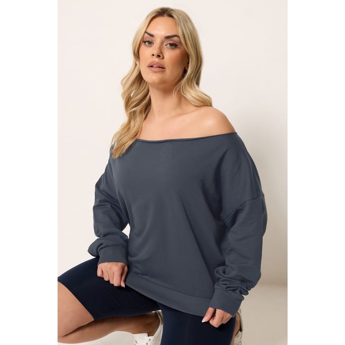 Yours Blauw Sweatshirt Met Blote Schouders Size 44