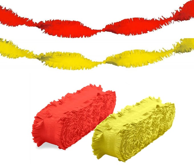 Folat versiering feest slingers - combi set - rood en geel - 24 meter - crepe papier - feestartikelen