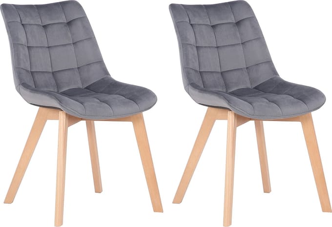 CLP Passaic Set van 2 Eetkamerstoelen - Fluweel grijs