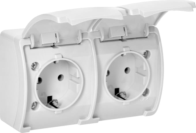 Buiten wandcontactdoos opbouw - Dubbele wandstopcontact IP44 - Stopcontact Schuko - Wit
