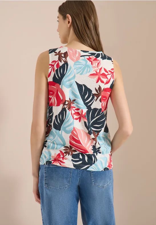 Top met ronde hals en bladprint