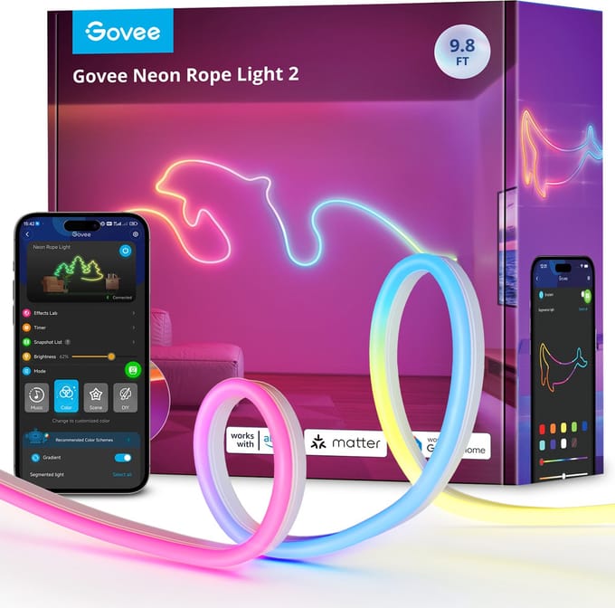 Govee slimme witte neon ledstrip 3m Matter RGBIC - flexibel