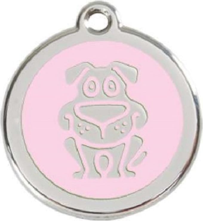 Dierenpenning-hond afdruk-klein-roze-18mm-Hondenpenning.nl