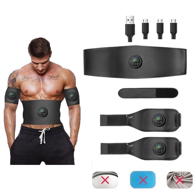 Stimulateur Musculaire Abdominal USB Rechargeable 6 Modes EMS Stimulateur Musculaire Entraînement Fitness Séance de Gym black