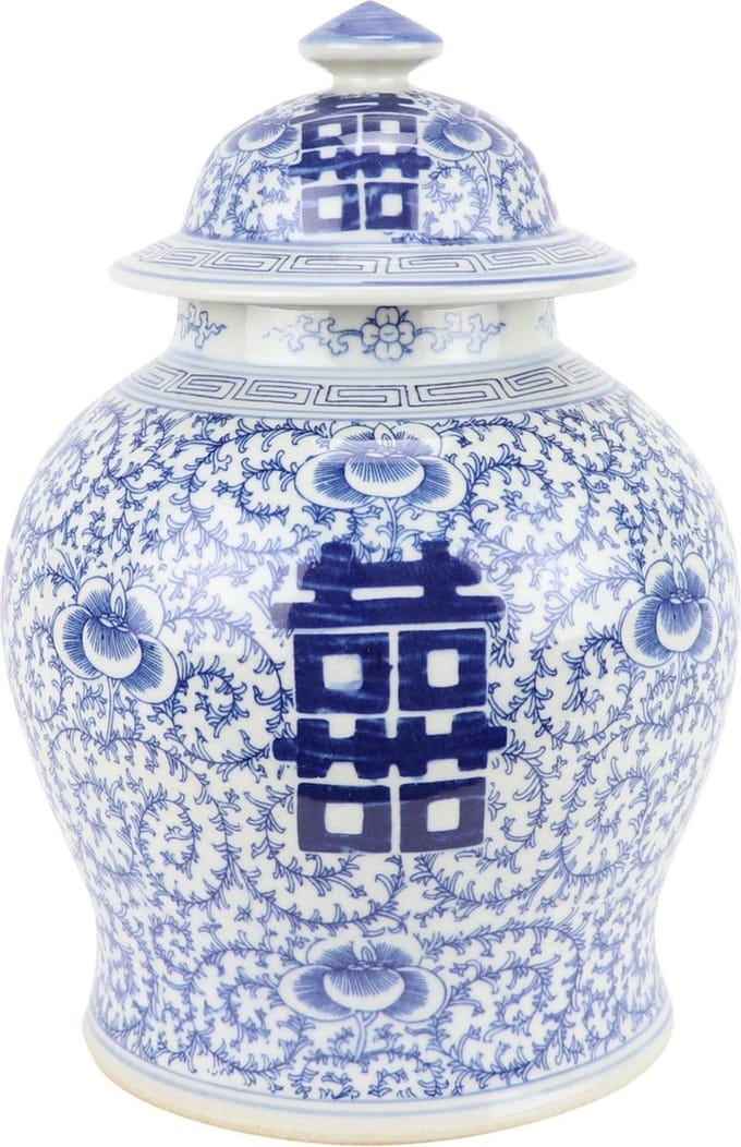 Fine Asianliving Chinese Gemberpot Blauw Wit Double Happiness D18xH24cm