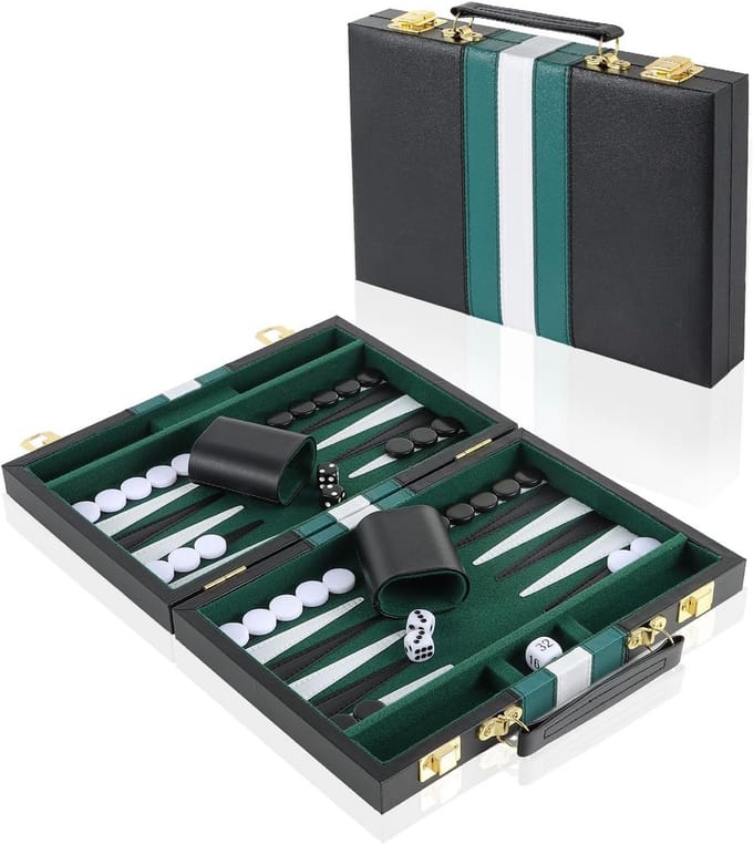 Backgammon Koffer – Luxe Backgammon Set – Lederen Bordspel – Reisspel Set - Draagbaar – Spelervaring