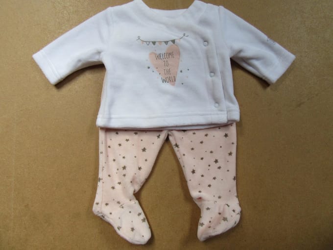 wiplala kledingset voor meisje , wit rose , velou  1 maand  56