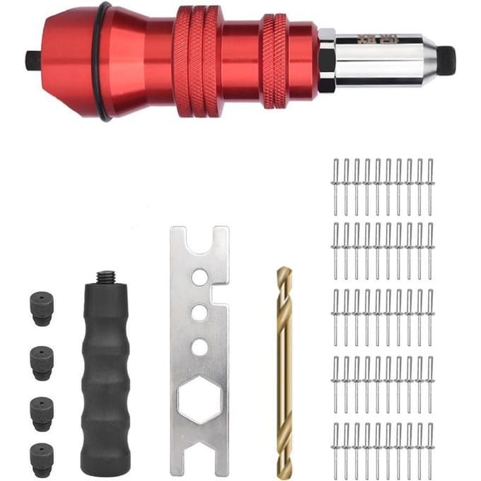 Aluminiumlegering Elektrische Klinknageladapter Klinknagelmachine Ombouwset Elektrische Klinknagelmachine with rivets&twist drills red