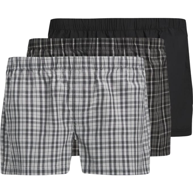 JACK & JONES Jacmilano woven boxers (3-pack) - heren wijde boxers - poppy seed black - vapor blue checks