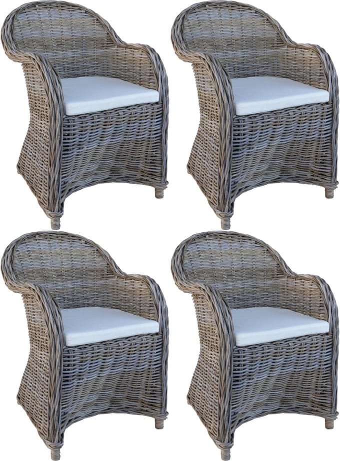 Decomeubel - Rotan Stoel Kubu Grey met wit Kussen - set van 4 stoelen
