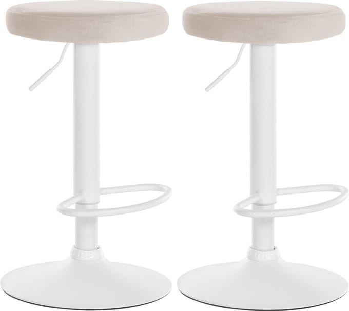 CLP Ponte Set van 2 barkrukken - Verstelbaar - Velvet - Fluweel - Metaal mat wit creme