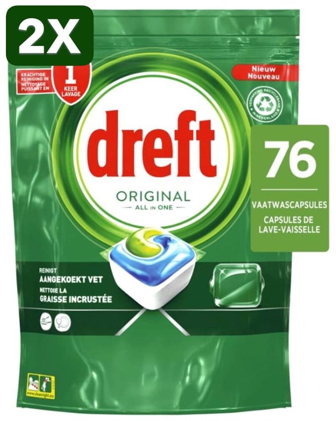 2 x Dreft Original - All In One - Vaatwascapsules - 76 Afwasbeurten