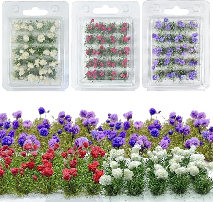 Bloemen en Gras Bundel voor Modelbouw - Tabletop Terrain, Static Gras, Diorama Accessoires in 3 Kleuren
