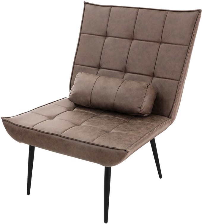 ML-Design Relaxstoel met lendenkussen en schuimvulling, moderne relaxfauteuil van bruin pu kunstleer voor woonkamer, slaapkamer en kantoor, comfortabele fauteuil met metalen poten en ergonomische rugleuning, draagvermogen tot 120 kg, bruin