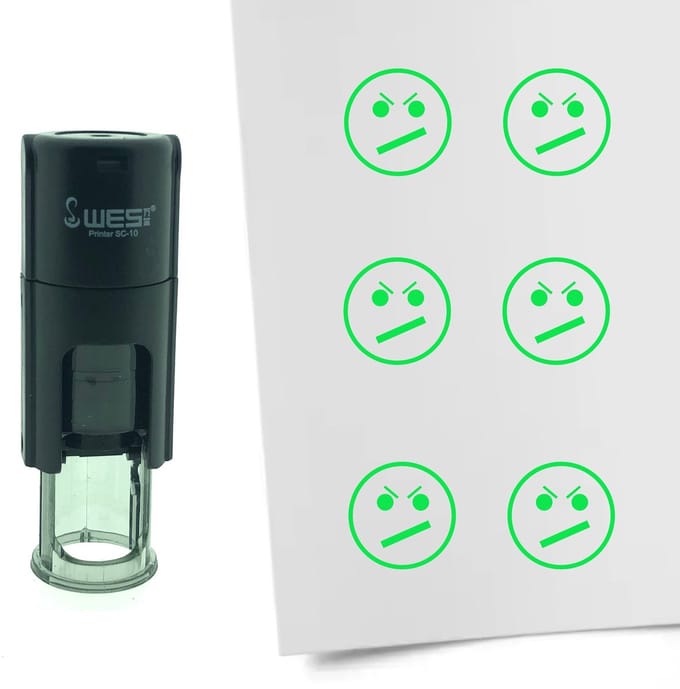 CombiCraft Stempel Smiley ontevreden 10mm rond - Groene inkt