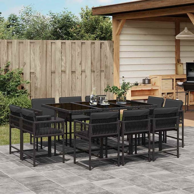 vidaXL - 11-delige - Tuinset - met - kussens - poly - rattan - zwart