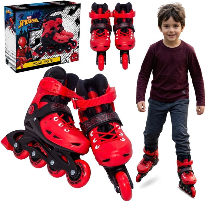 MARVEL Spider-Man Rood-zwarte verstelbare rolschaatsen voor jongens, veilig