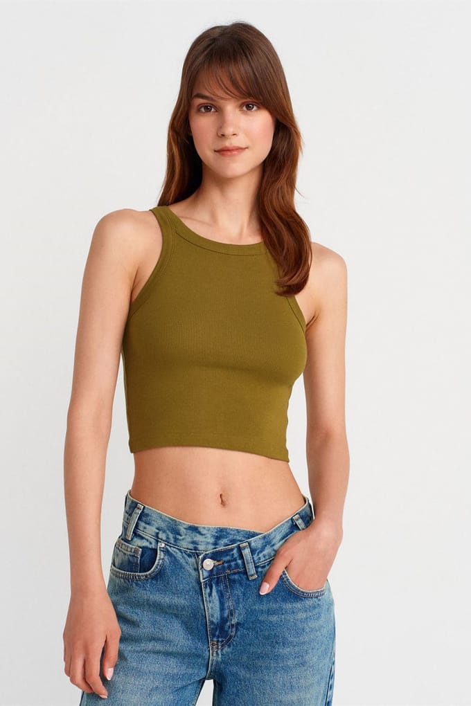 Geribbelde katoenen sweater zonder mouwen Crop Top