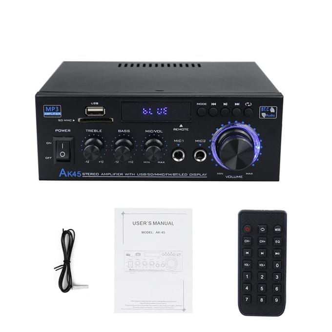 AK45 12Volt Compact Formaat Audio Eindversterker Draagbare Geluidsversterker Luidsprekerversterker voor Auto en Thuis US Plug gray