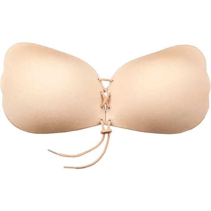 Bye Bra Lace-It Bh, Zelfklevende Bh, Push-Up Bh, Plak BH vetersluiting, Strapless En Backless Bh, Cup A-E, Beige, E