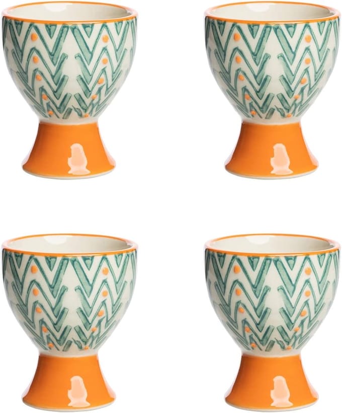 Set van 4 eierdopjes MIX'N'MATCH, keramiek handgestempeld, vaatwasmachinebestendig, oranje, 6,5 x 5 cm