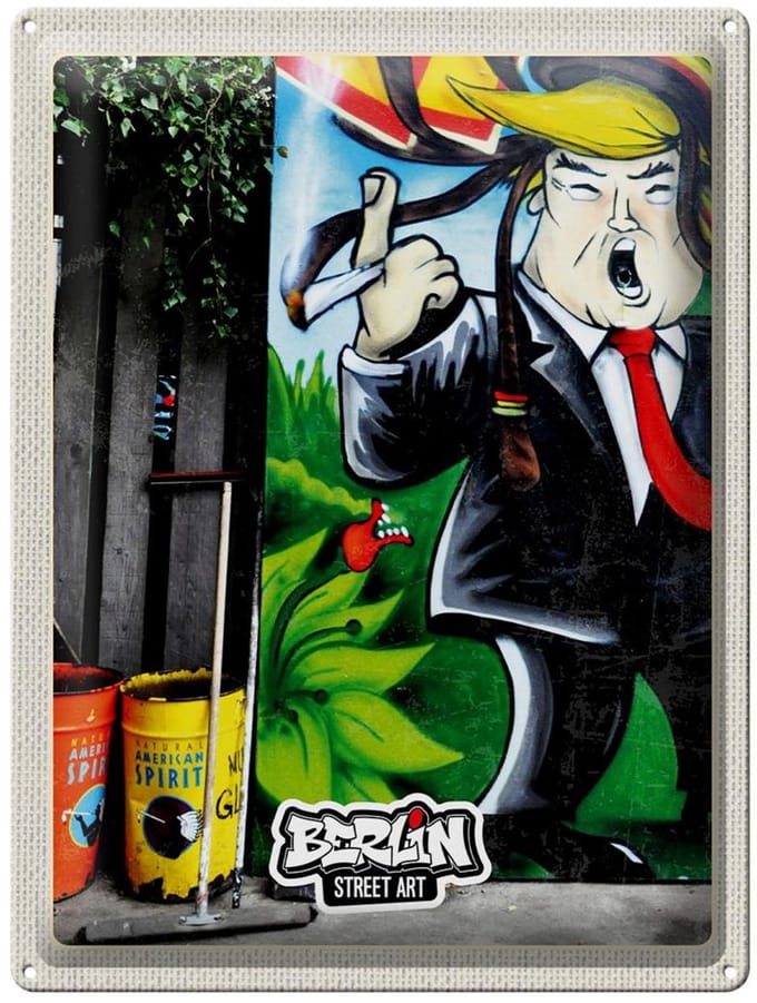 Blechschild Reise 30x40cm Berlin Graffiti Donald Trump Street Art