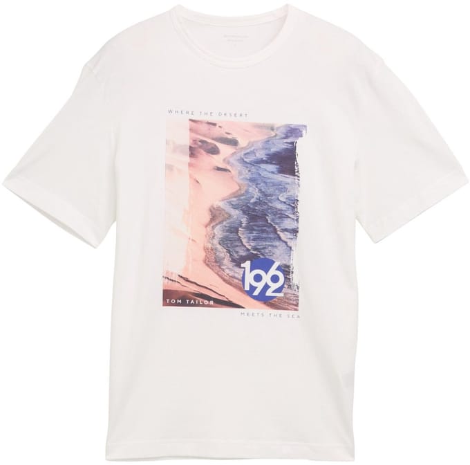 Tom Tailor - Heren t-shirt - Maat S - Mannen - wit - katoen