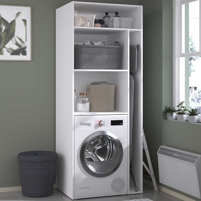 Wasmachinekast Londy - 80x60x203cm - Wit - Parisot - Wasmachine Ombouw - Wit - Melamine; Spaanplaat