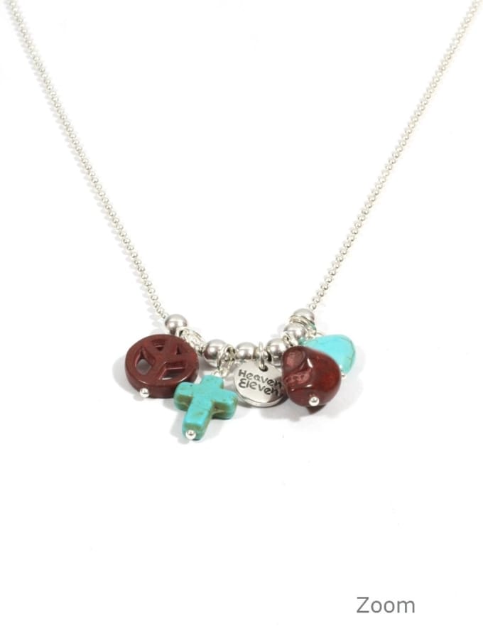 Heaven Eleven dames Ketting ballchain - wishbone-turkoois kruisje - bruin peace