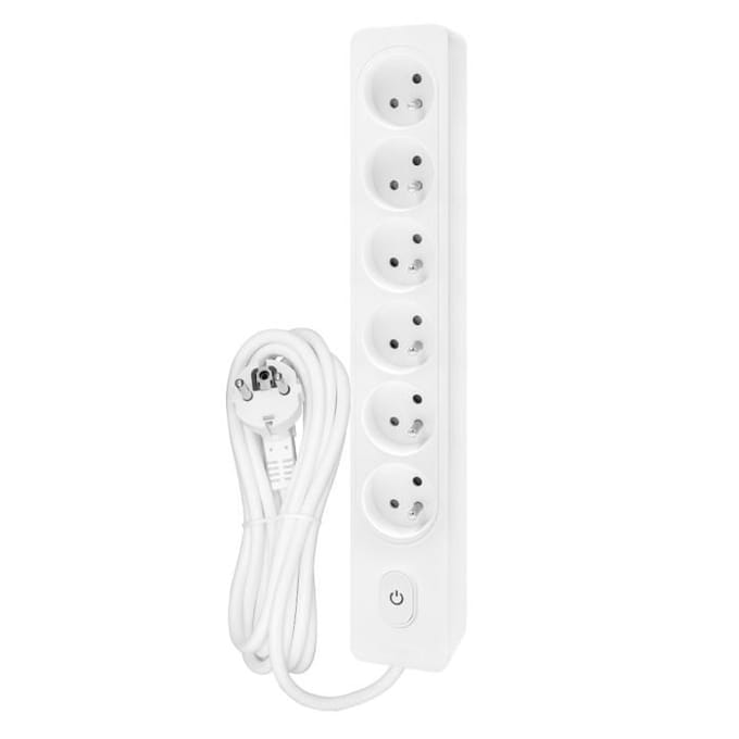 Verlengsnoer SELDUR G6FA32B, 6 stopcontacten type E + schakelaar met indicatorlampje, Wit, kabel 3m wit