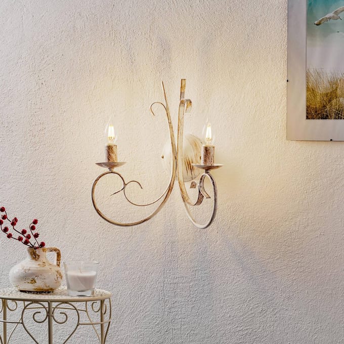ONLI Wandlamp Pompei, 2-lamps, antiek wit