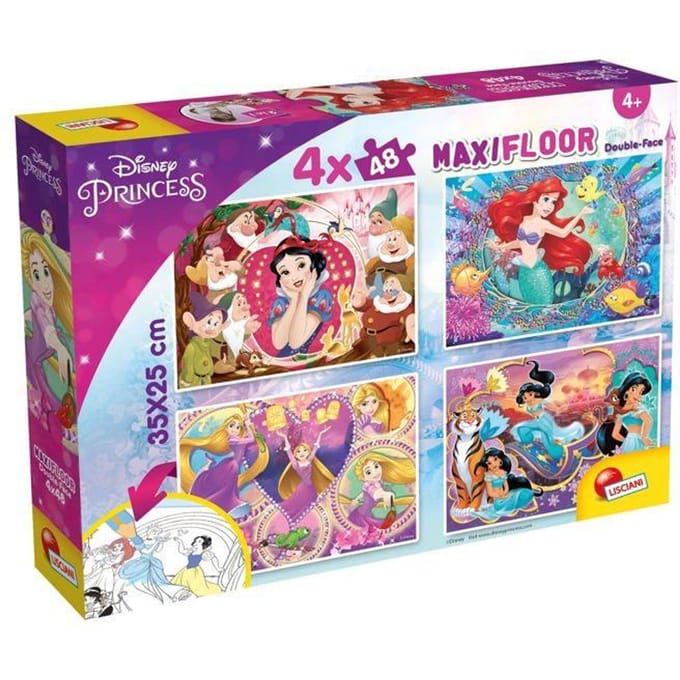 Lisciani - Disney Princess - Double face - Puzzel Maxifloor - 4 x 48 stukjes