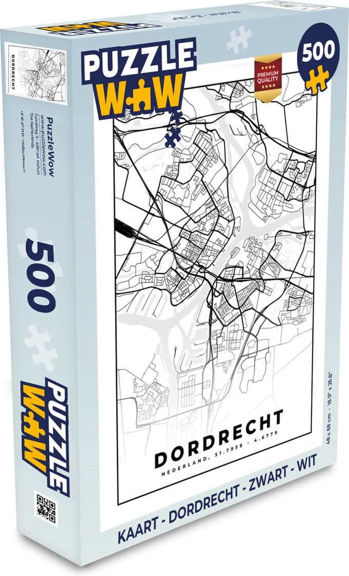 Puzzel Kaart - Dordrecht - Zwart - Wit - Legpuzzel - Puzzel 500 stukjes
