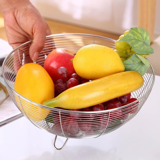 RVS Fruitmand Keuken Fruit Decoratieve Schaal Groente Afdruipmand white