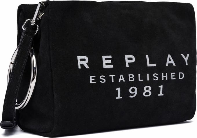 REPLAY Leren Schoudertas Crossbody Bag Black Zwart