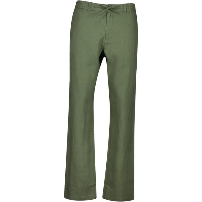Gant Broek Solid Color Linnen Drawstring Dry Herb Green / male