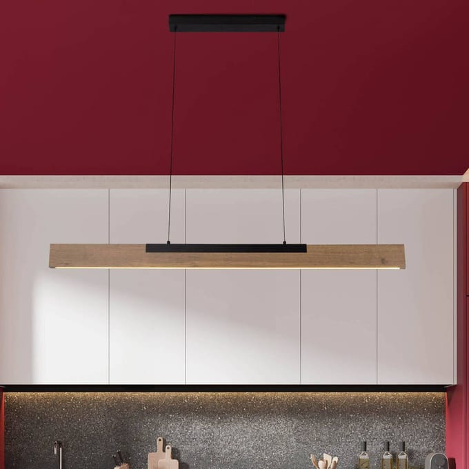 Näve Wilma hanglamp, hout, lengte 122 cm, dimbaar