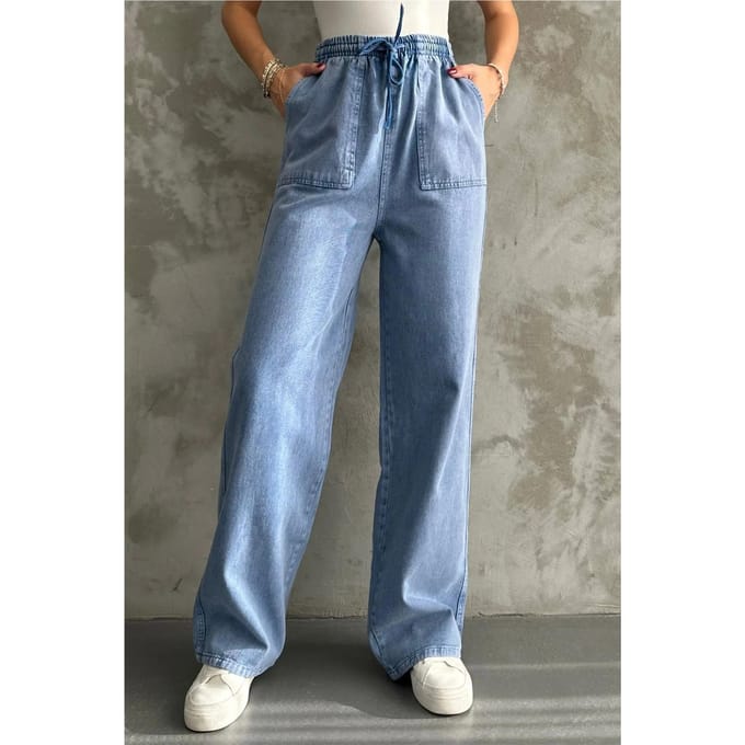 Elastische Taille Rechtlopende Katoenen Broek