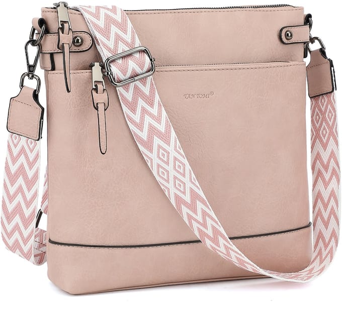 TAN.TOMI Dames Schoudertas – Crossbodytas Middelgroot met Brede Verstelbare & Afneembare Band - Roze