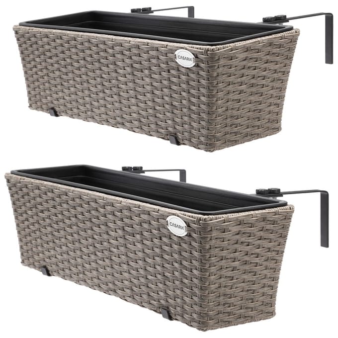 Casaria Polyrattan Bloembak – 2 Stuks Incl. Ophangbeugels – Beige