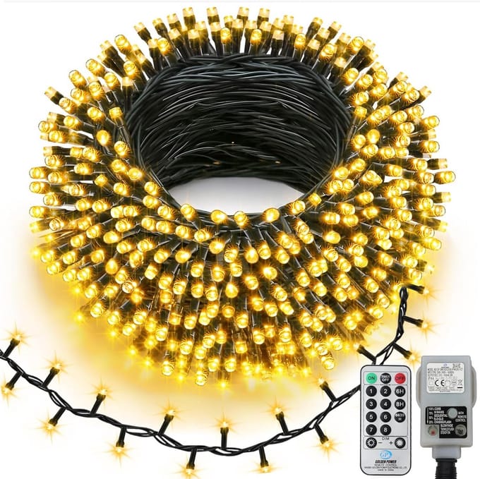 Extra Lange 20 Meter LED Lichtsnoer Buiten met 400 Lichtjes, Timer en Afstandsbediening - Warm Wit