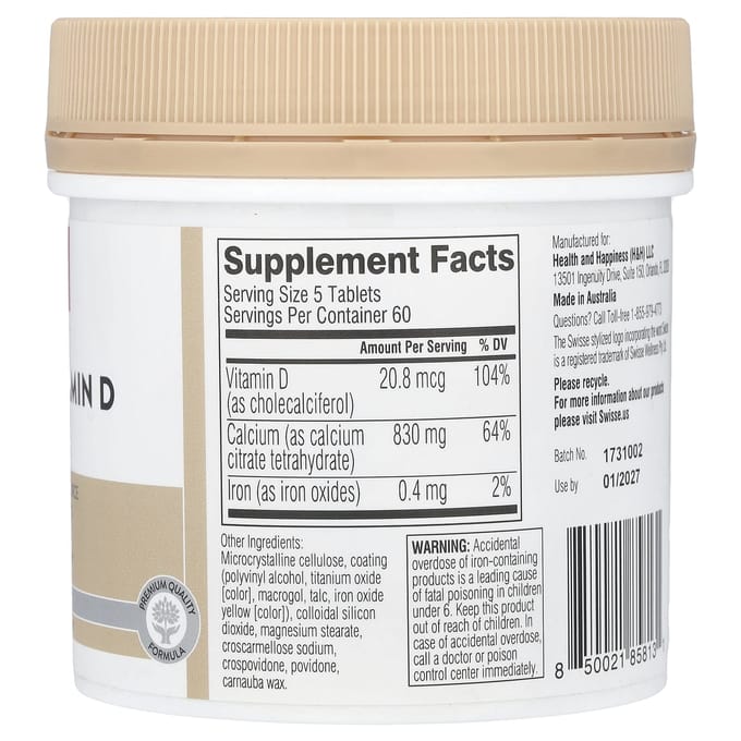 Swisse, Ultiboost® Calcium + Vitamine D Mini Tabletten, 300 Tabletten